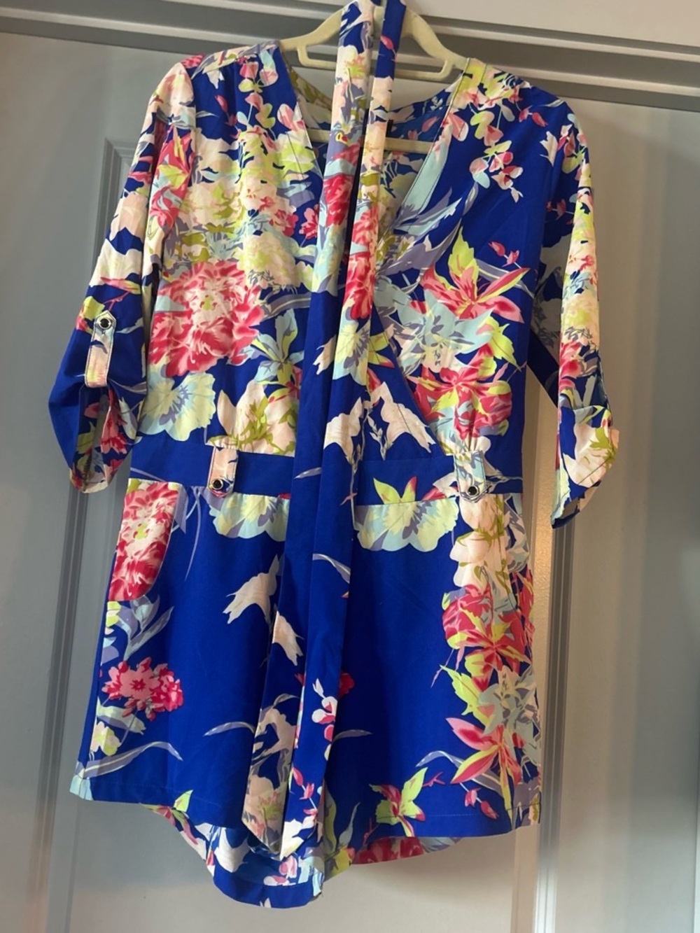 Floral V-Neck Romper in Royal Blue